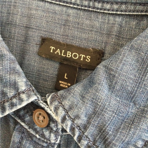 Talbots Navy Denim Lyocell Long Sleeve Shirt size Large - Picture 3 of 6